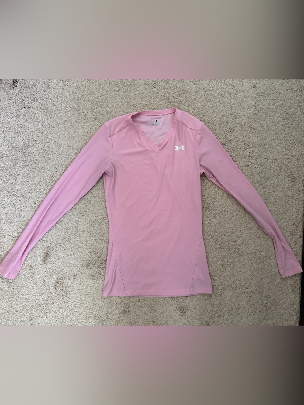 Under Armour Pink Long-Sleeve V-Neck Performance Shirt HeatGear